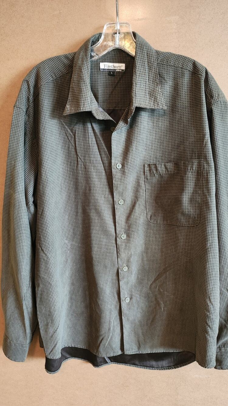 Firethorn Silver Men's Large Shirt Micro Check Long Sleeve Button Up Mt31